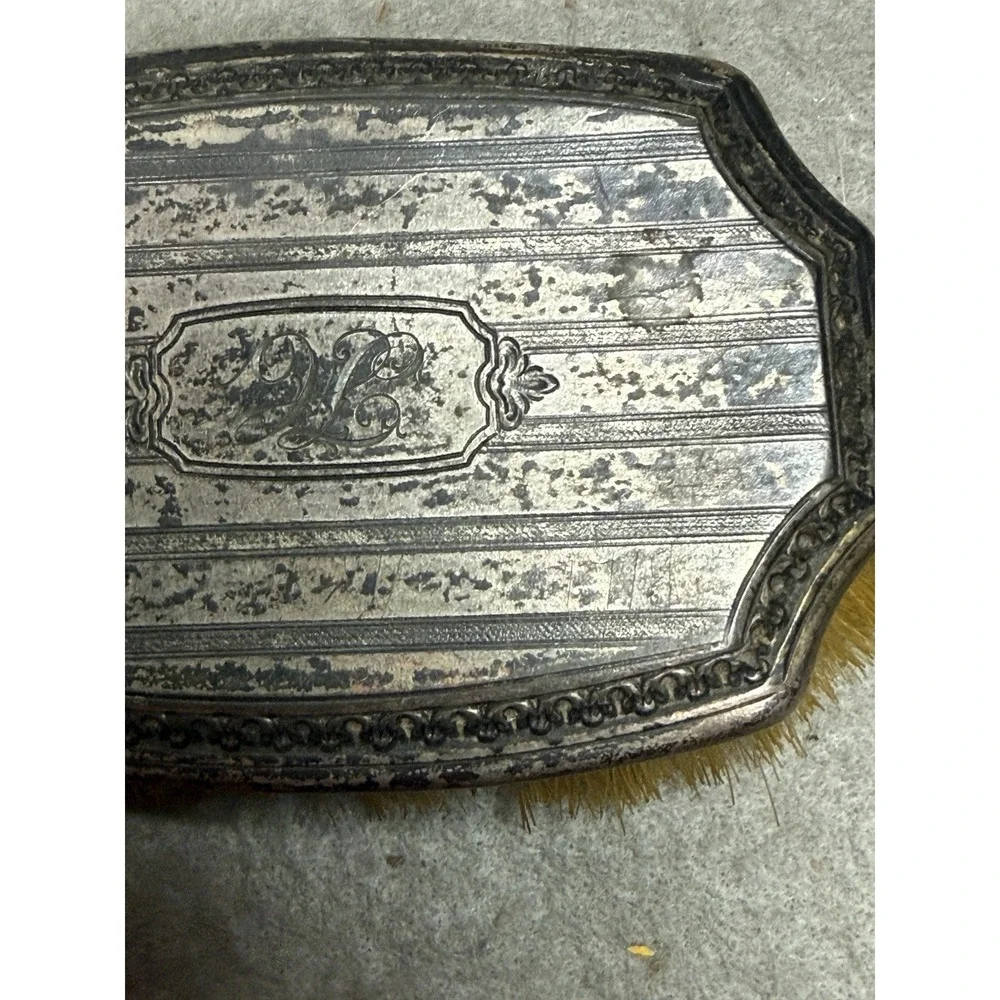 ANTIQUE Vanity (2) Hair Brush Silver‎ Plated Ornate  4.5
